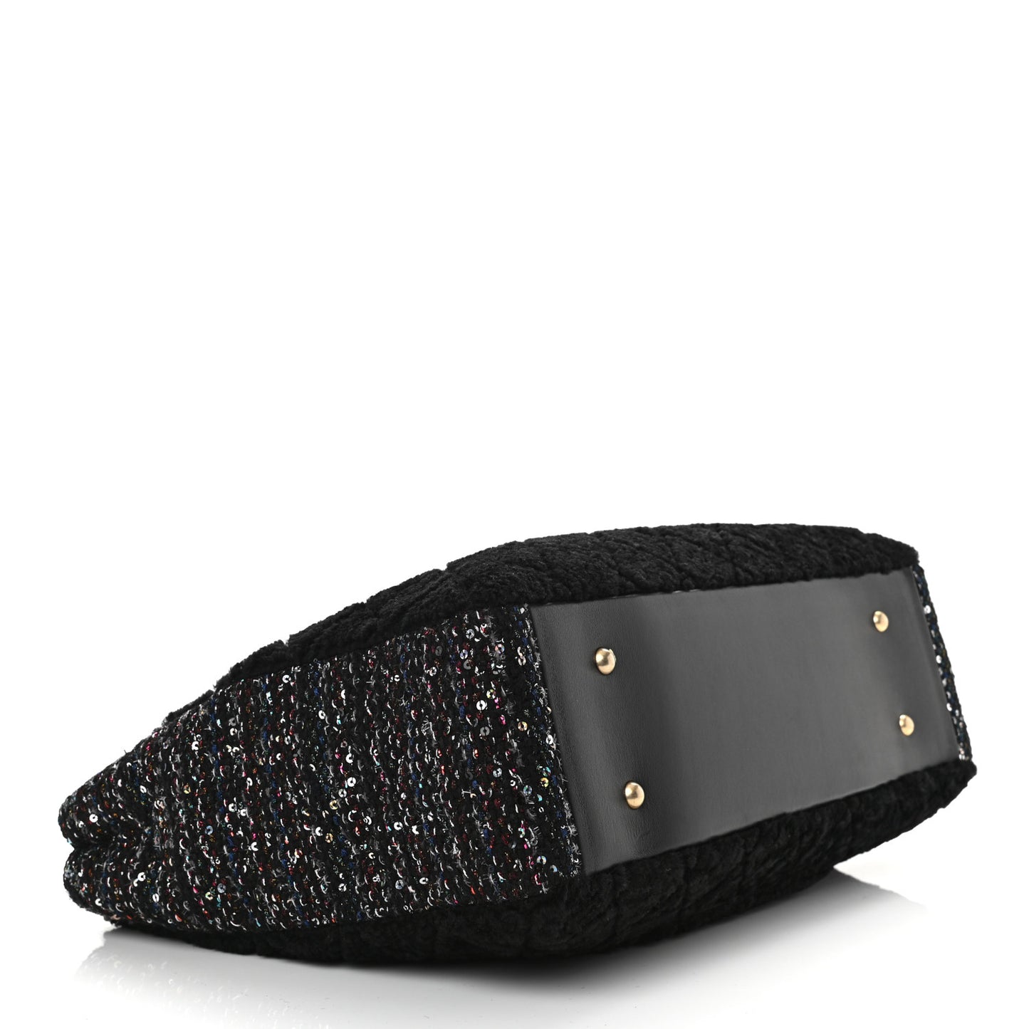 Shearling Sequin Tweed Shopper Tote Black