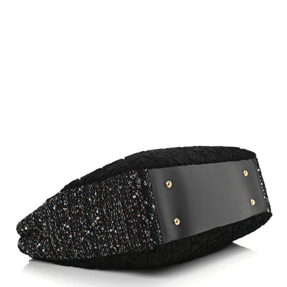 Chanel Shearling Sequin Tweed Shopper Tote Black 4 of 10