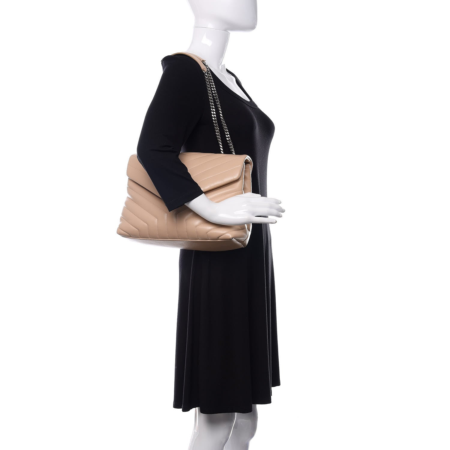 Saint Laurent Calfskin Y Quilted Monogram Medium Loulou Chain Satchel Dark Beige 2 of 11