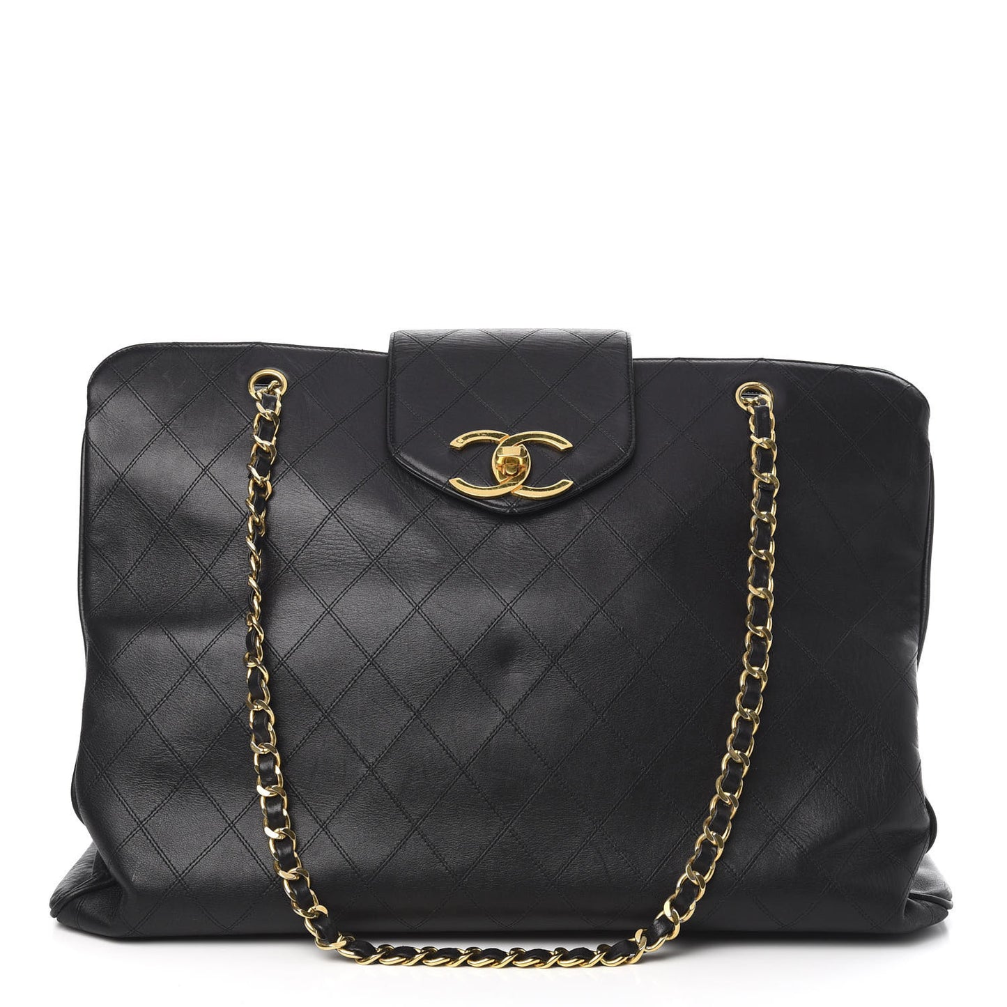 Calfskin Stitched Shopper Tote Black