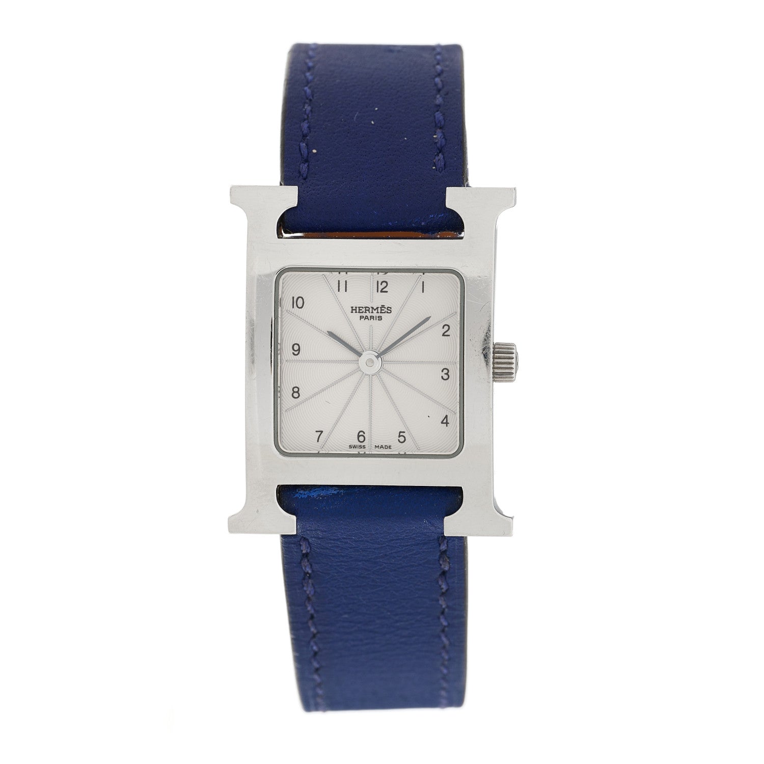 Hermes Stainless Steel Swift 21mm Heure H Hour Quartz Watch Bleu Navy 1 of 7