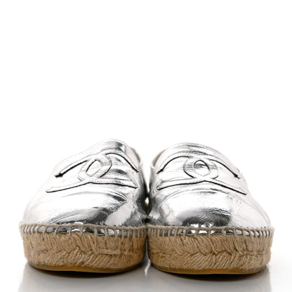 Chanel Laminated Goatskin CC Espadrilles 38 Silver 2 of 9