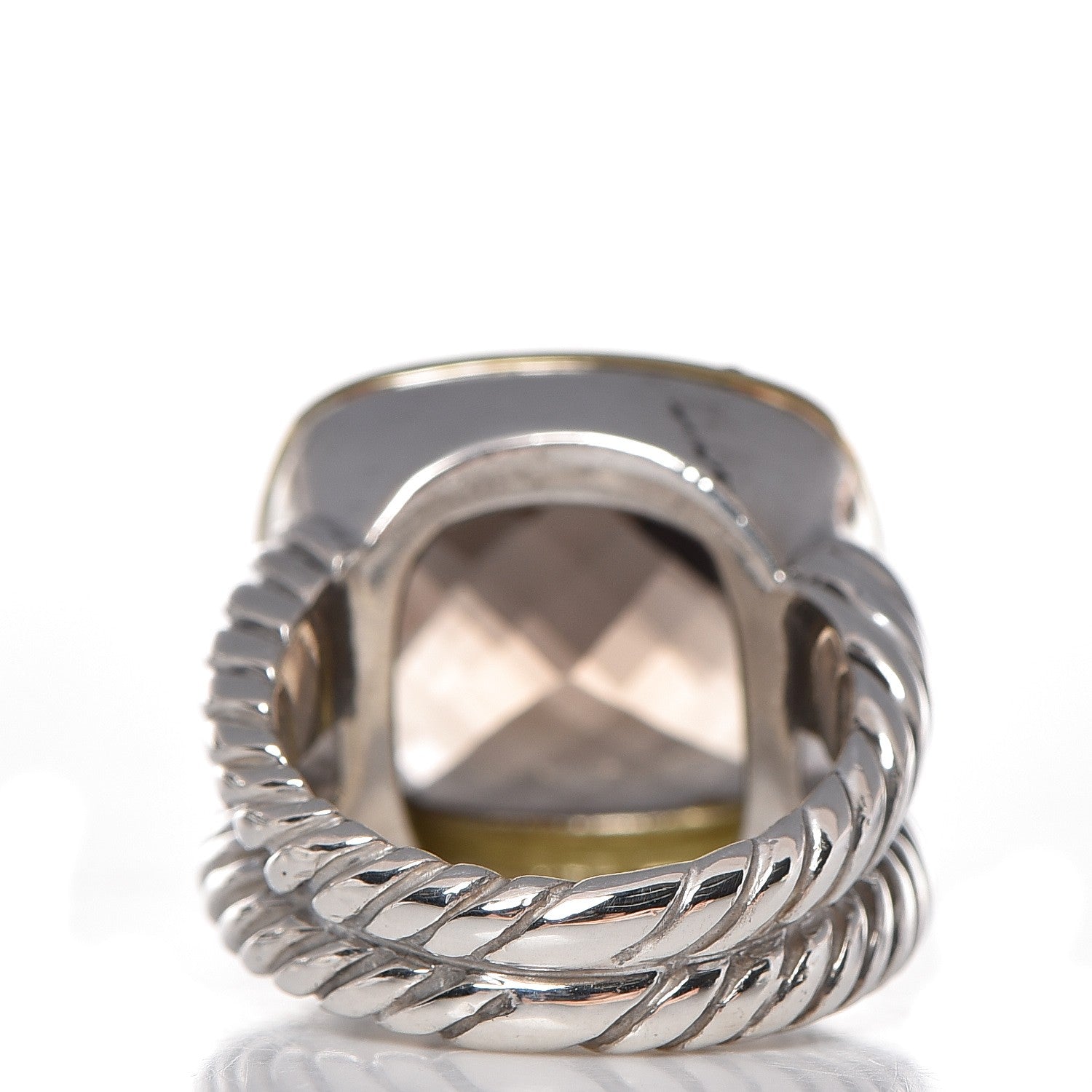 David Yurman Sterling Silver 18K Yellow Gold Diamond Smoky Quartz 14mm Albion Ring 52 6 4 of 6