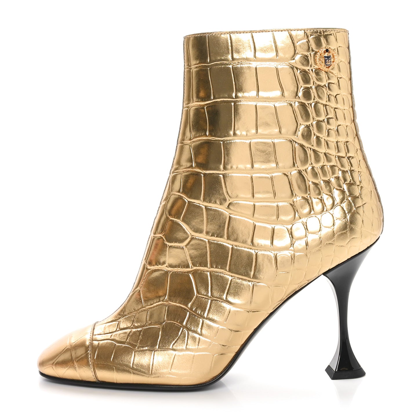Calfskin Crocodile Embossed Cap Toe Ankle Boots 38 Gold