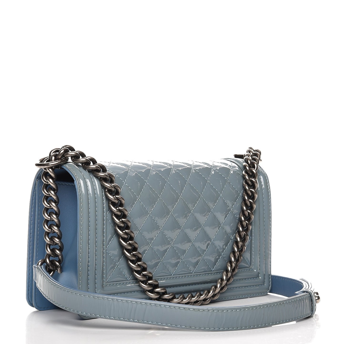 Patent Calfskin Medium Boy Flap Light Blue