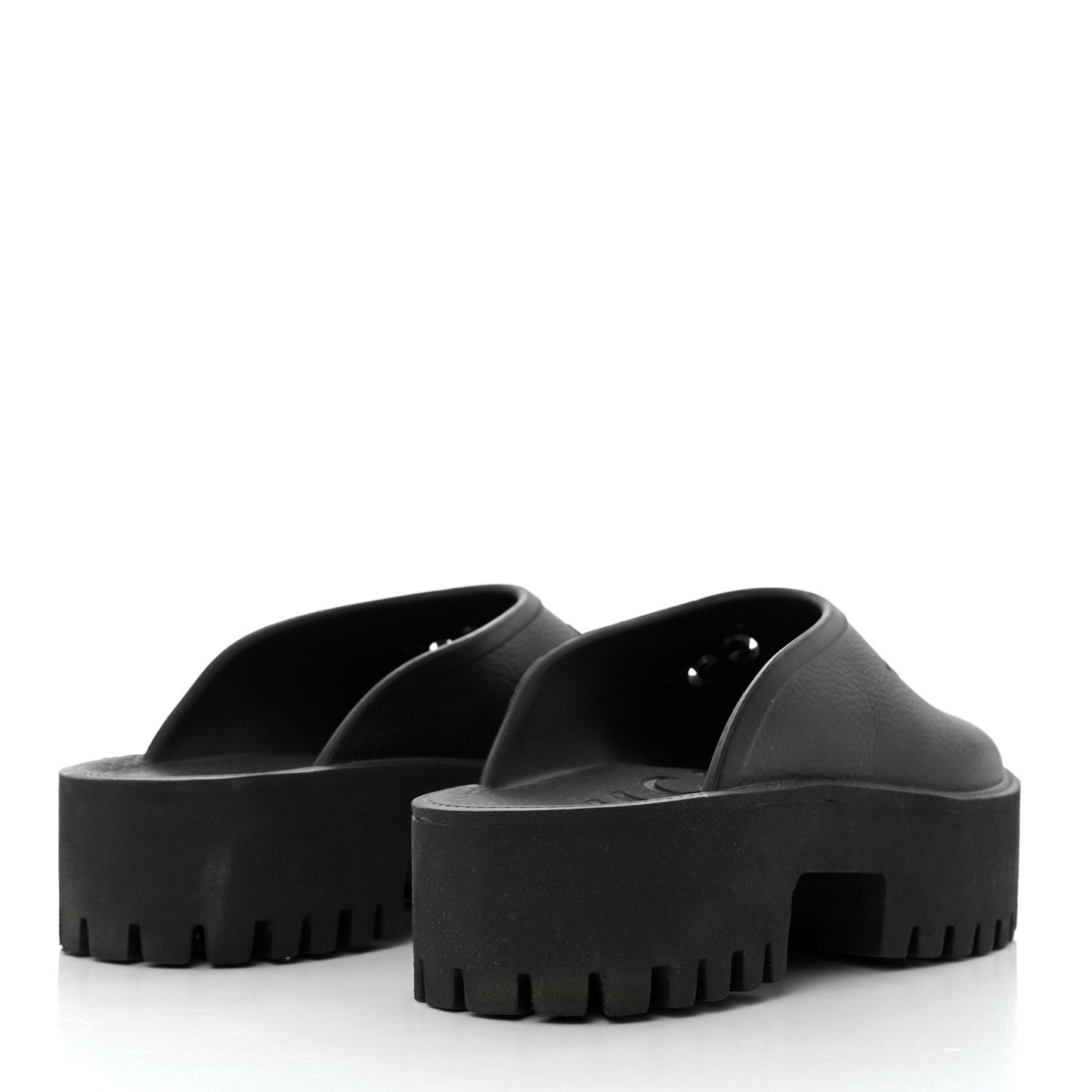 Rubber GG Monogram Perforated Elea Platform 55mm Lug Sole Sandals 40 Black