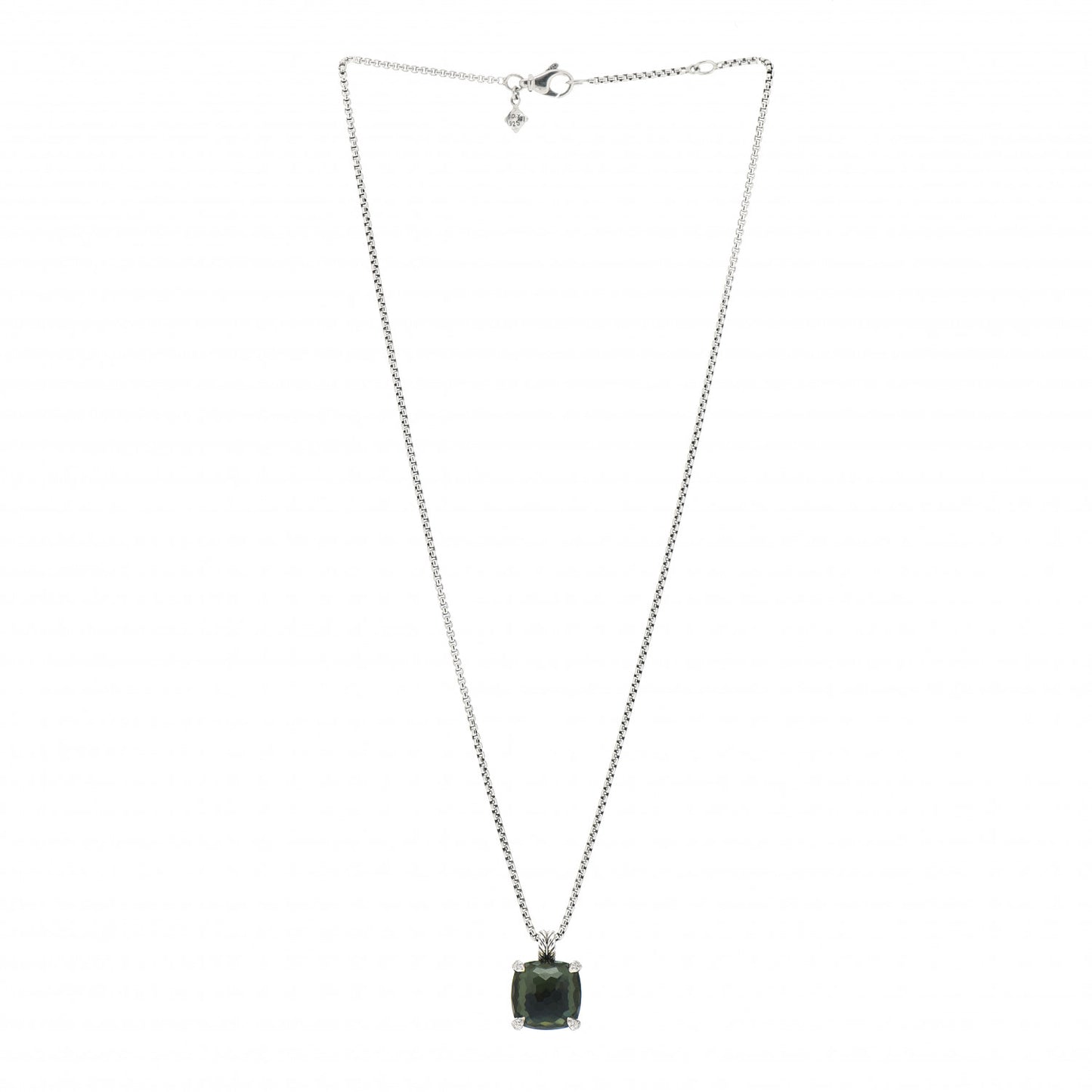 Sterling Silver Diamond Green Orchid 14mm Chatelaine Pendant Necklace