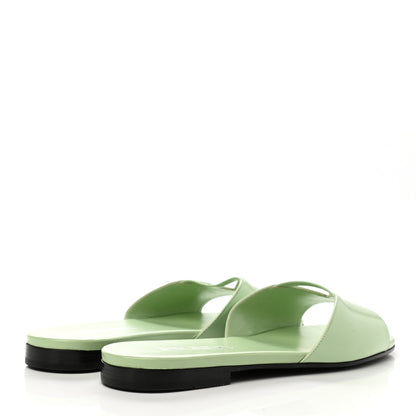 Prada Spazzolato Logo Triangle Cut Out Flat Slide Sandals 38.5 Acqua 4 of 10