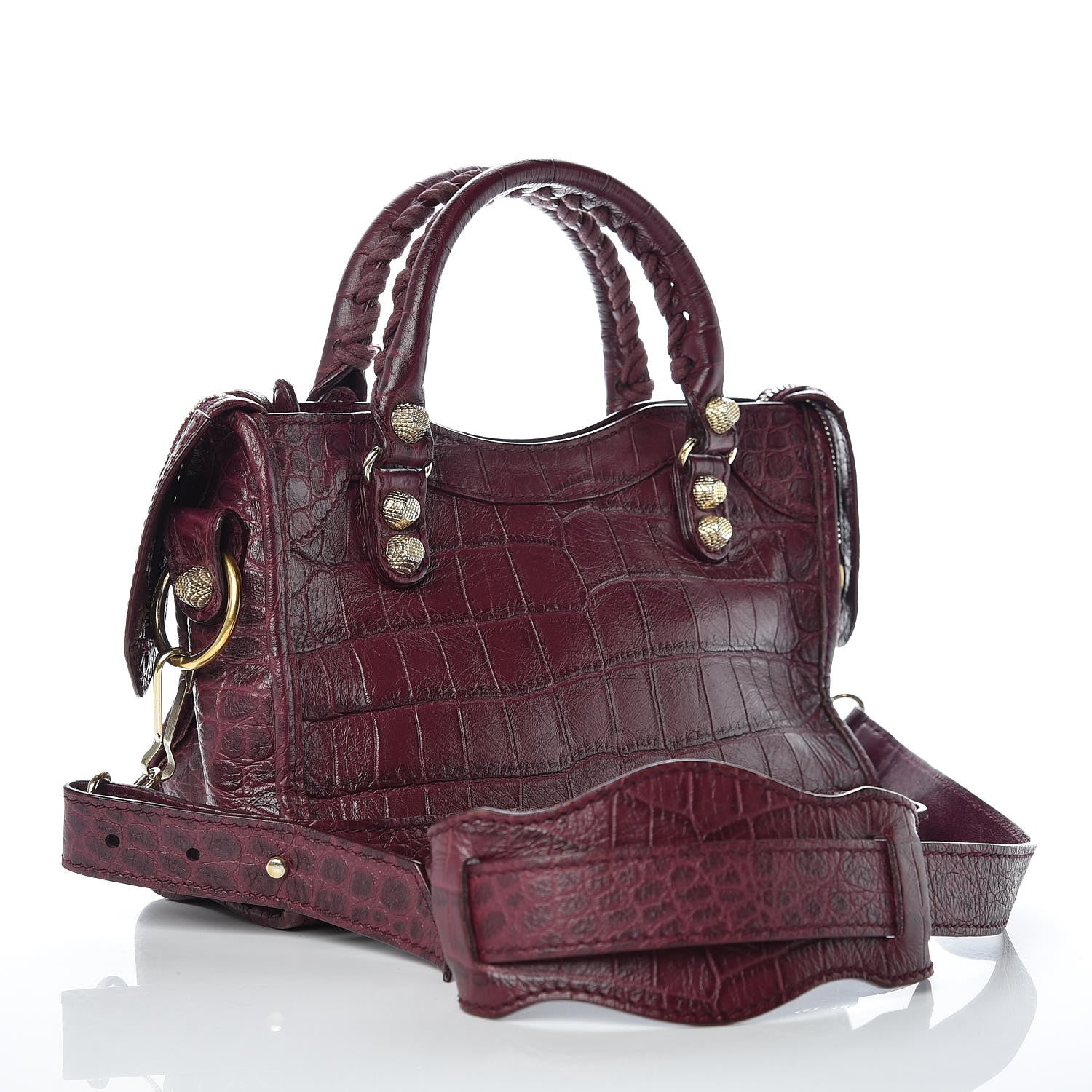 Balenciaga Calfskin Crocodile Embossed Giant 12 Gold Hardware Mini City Violet Prune 3 of 13