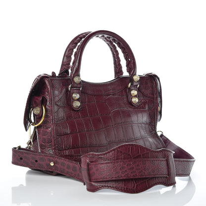 Balenciaga Calfskin Crocodile Embossed Giant 12 Gold Hardware Mini City Violet Prune 3 of 13