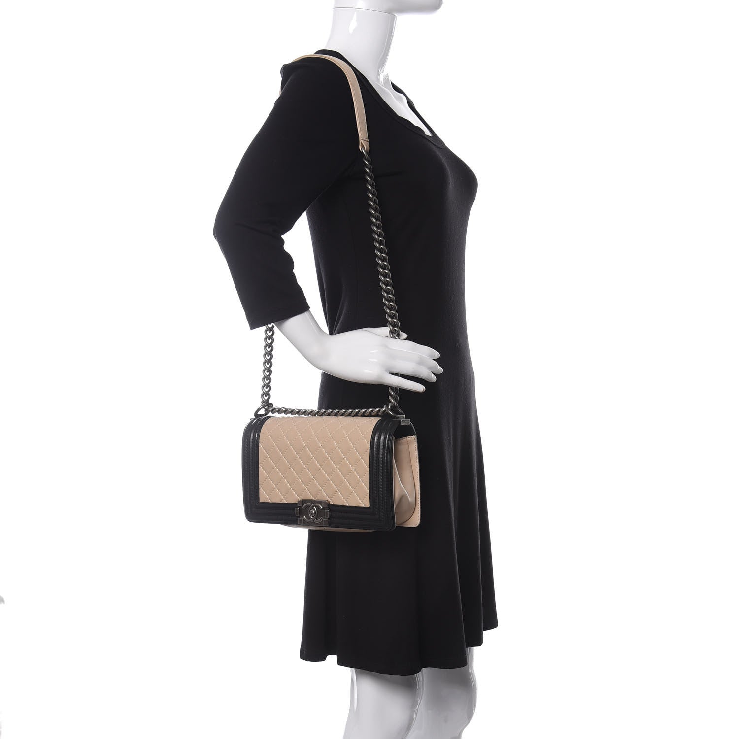 Chanel Lambskin Quilted Medium Boy Flap Black Beige 3 of 11