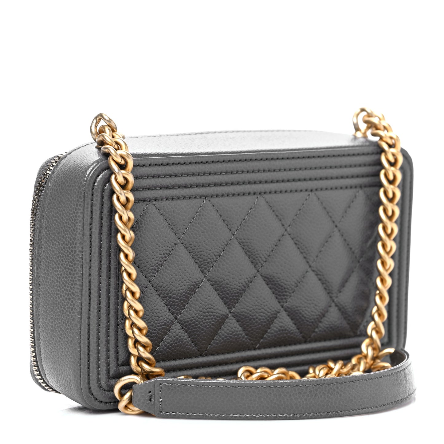 Caviar Quilted Boy Zip Phone Holder With Chain Grey