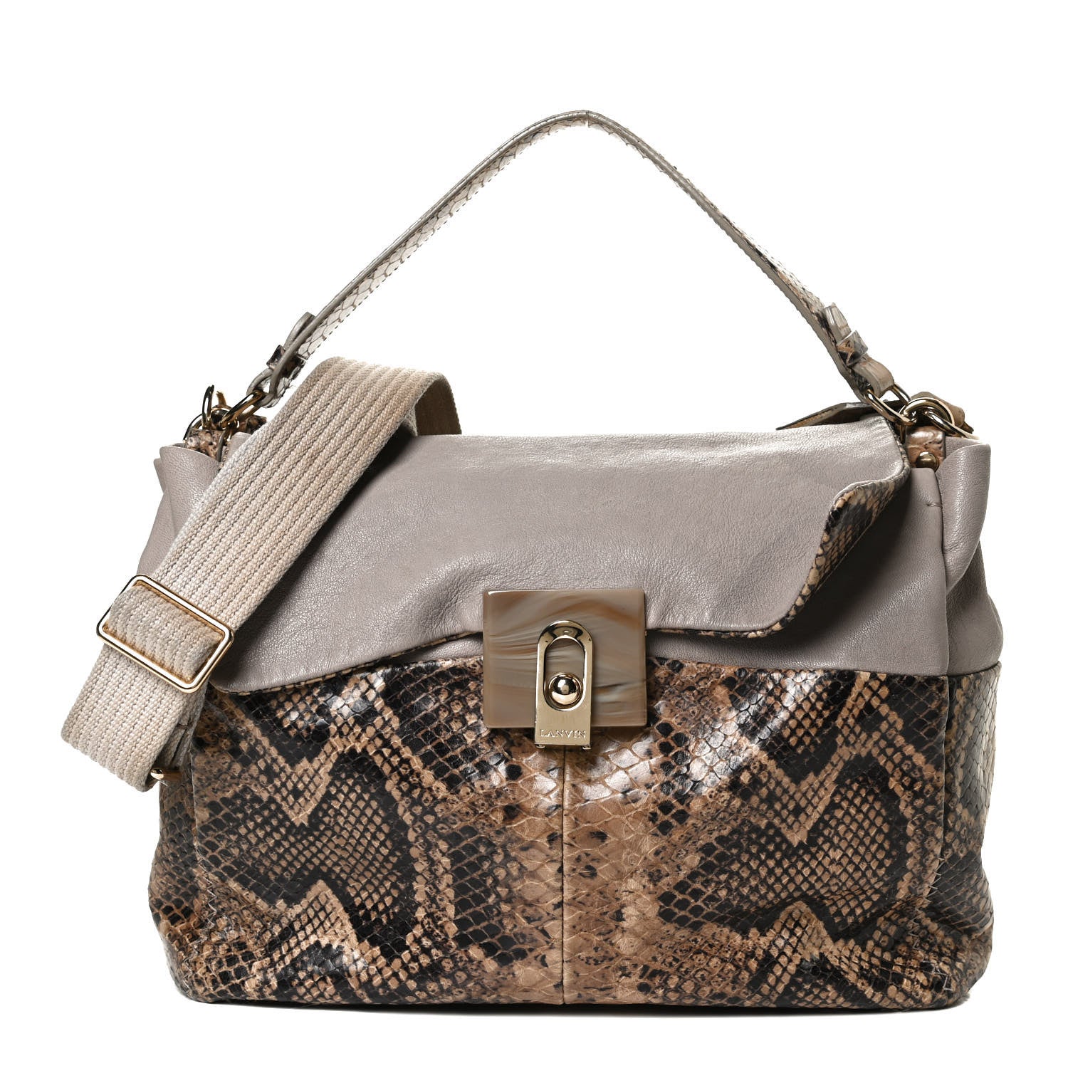 Lanvin Calfkin Embossed Python Medium Double Carry Beige 1 of 13