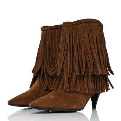 Saint Laurent Suede Fringe Charlotte Ankle Boots 35.5 Tan 3 of 8