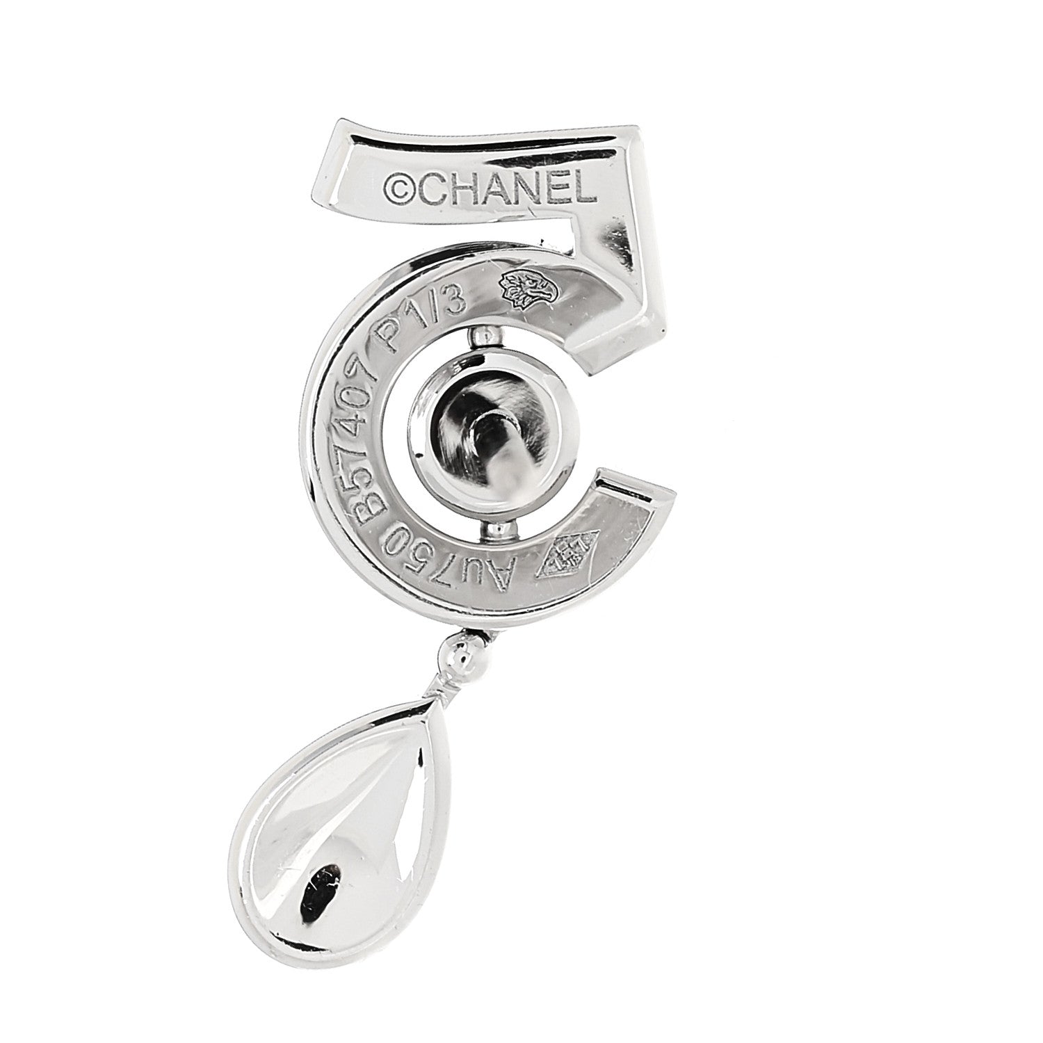 Chanel 18K White Gold Diamond No 5 Transformable Earrings 4 of 5