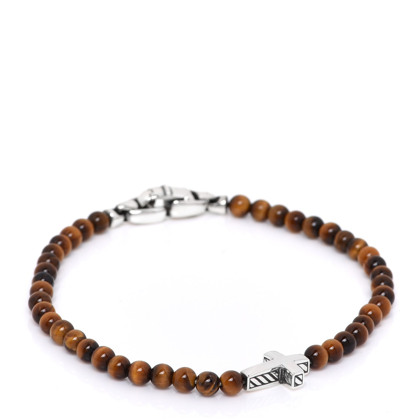 Sterling Silver Tigers Eye 4mm Cross Spiritual Bead Bracelet