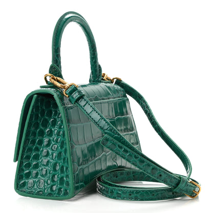 Balenciaga Shiny Calfskin Crocodile Embossed Hourglass Top Handle Bag XS Jade 2 of 9