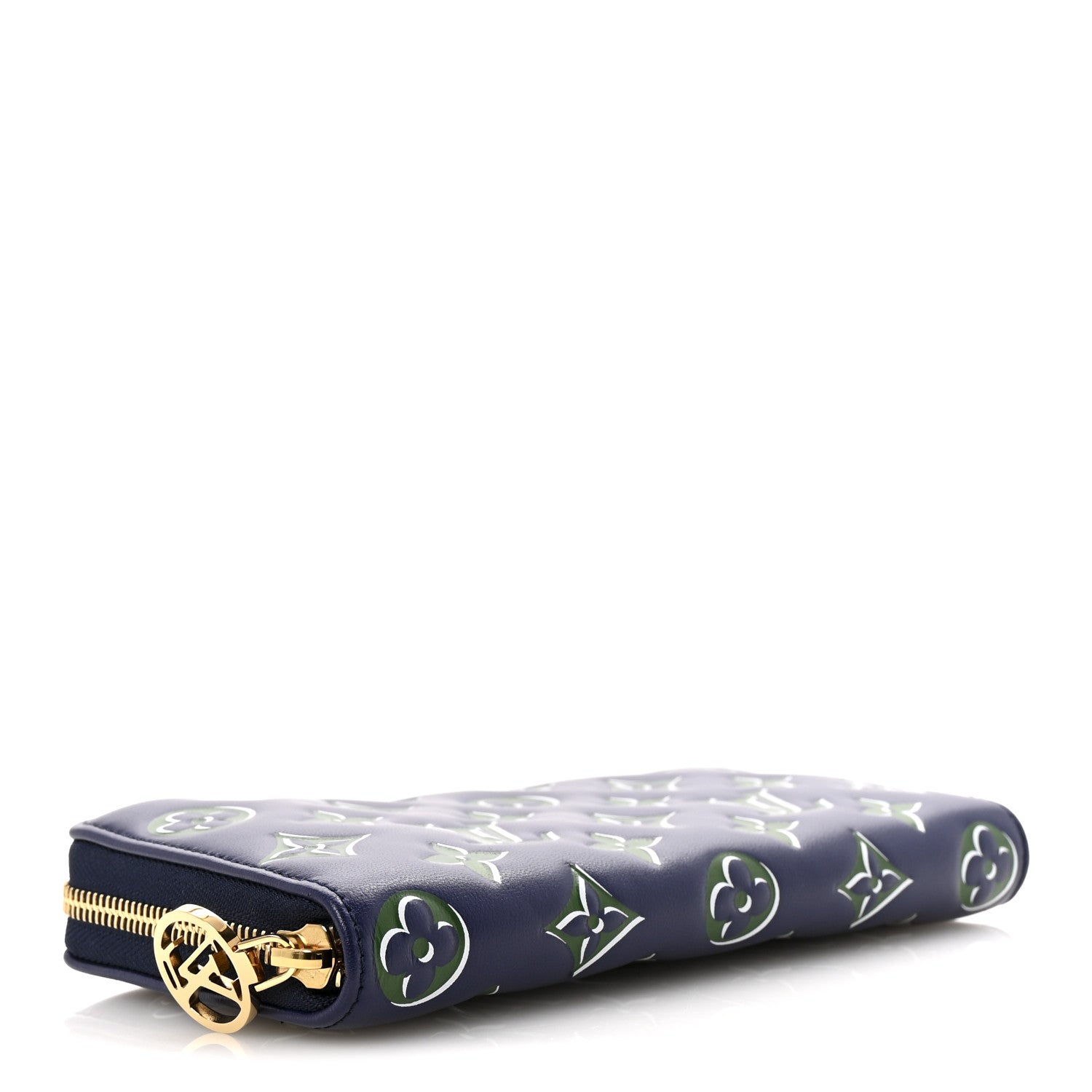 Louis Vuitton Lambskin Embossed Monogram LV Coussin Zippy Wallet Blue Green 4 of 7