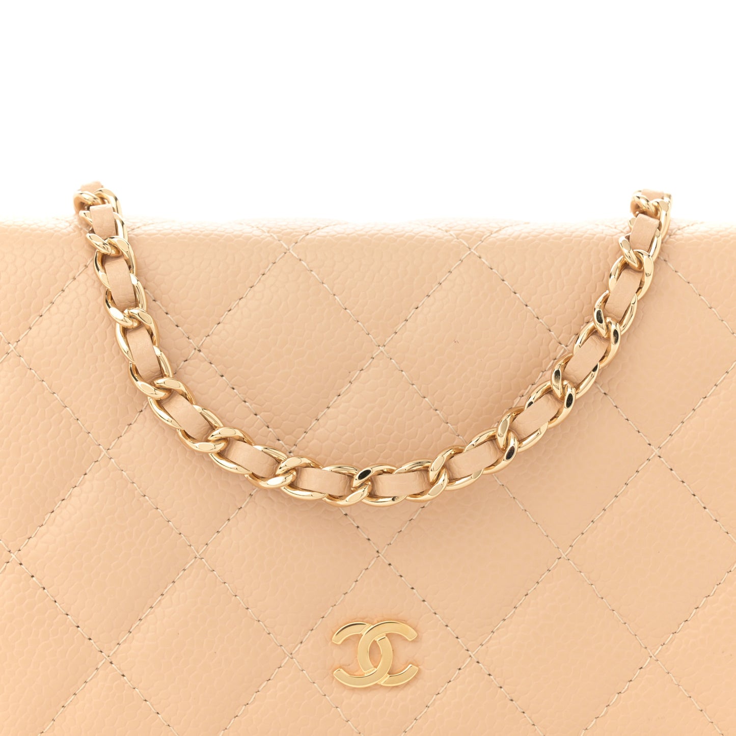 Caviar Quilted Wallet On Chain WOC Beige