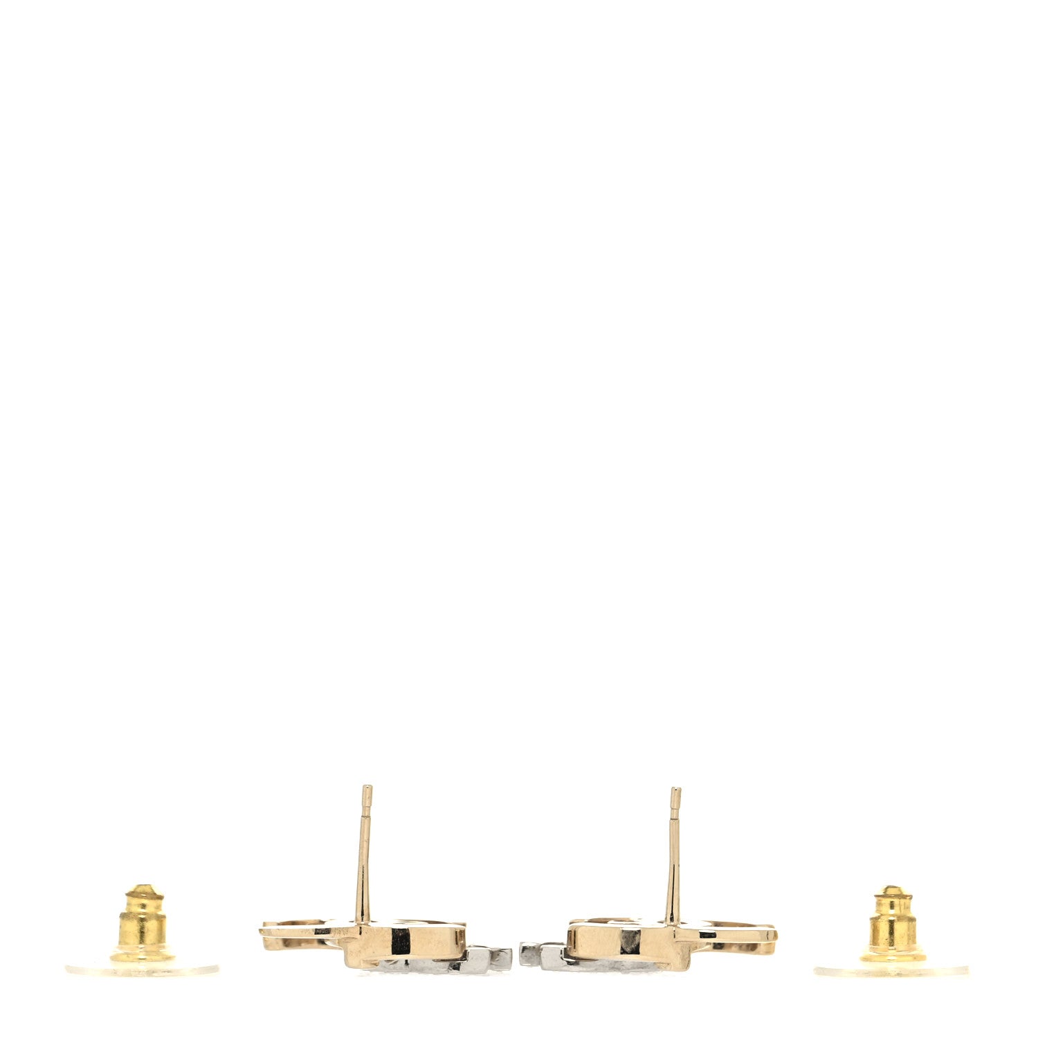 Chanel Crystal Double CC Earrings Gold Silver 3 of 4
