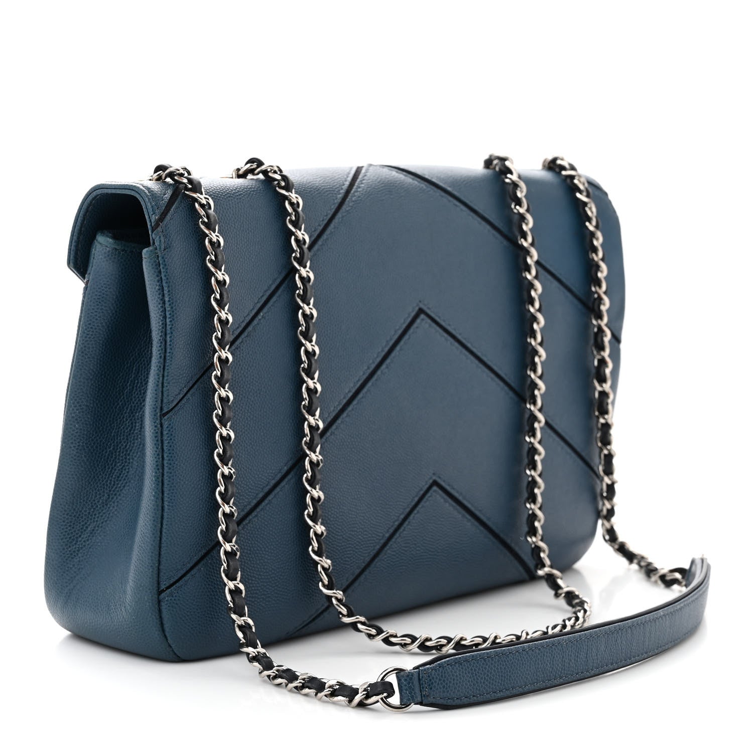 Chanel Caviar Macro Chevron Single Flap Blue 3 of 10