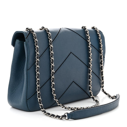 Chanel Caviar Macro Chevron Single Flap Blue 3 of 10