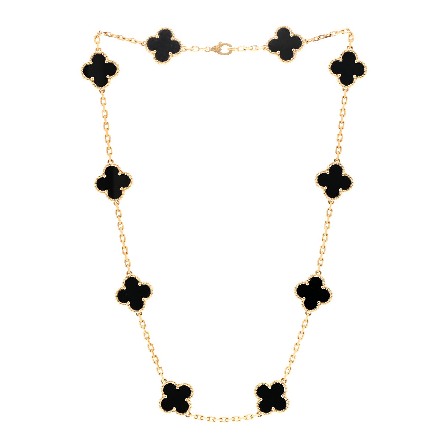 Van Cleef & Arpels 18K Yellow Gold Black Onyx 10 Motifs Vintage Alhambra Necklace 3 of 6