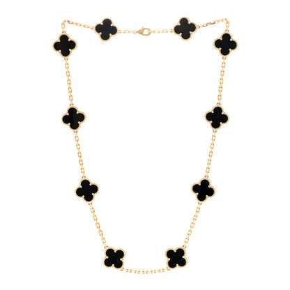 Van Cleef & Arpels 18K Yellow Gold Black Onyx 10 Motifs Vintage Alhambra Necklace 3 of 6