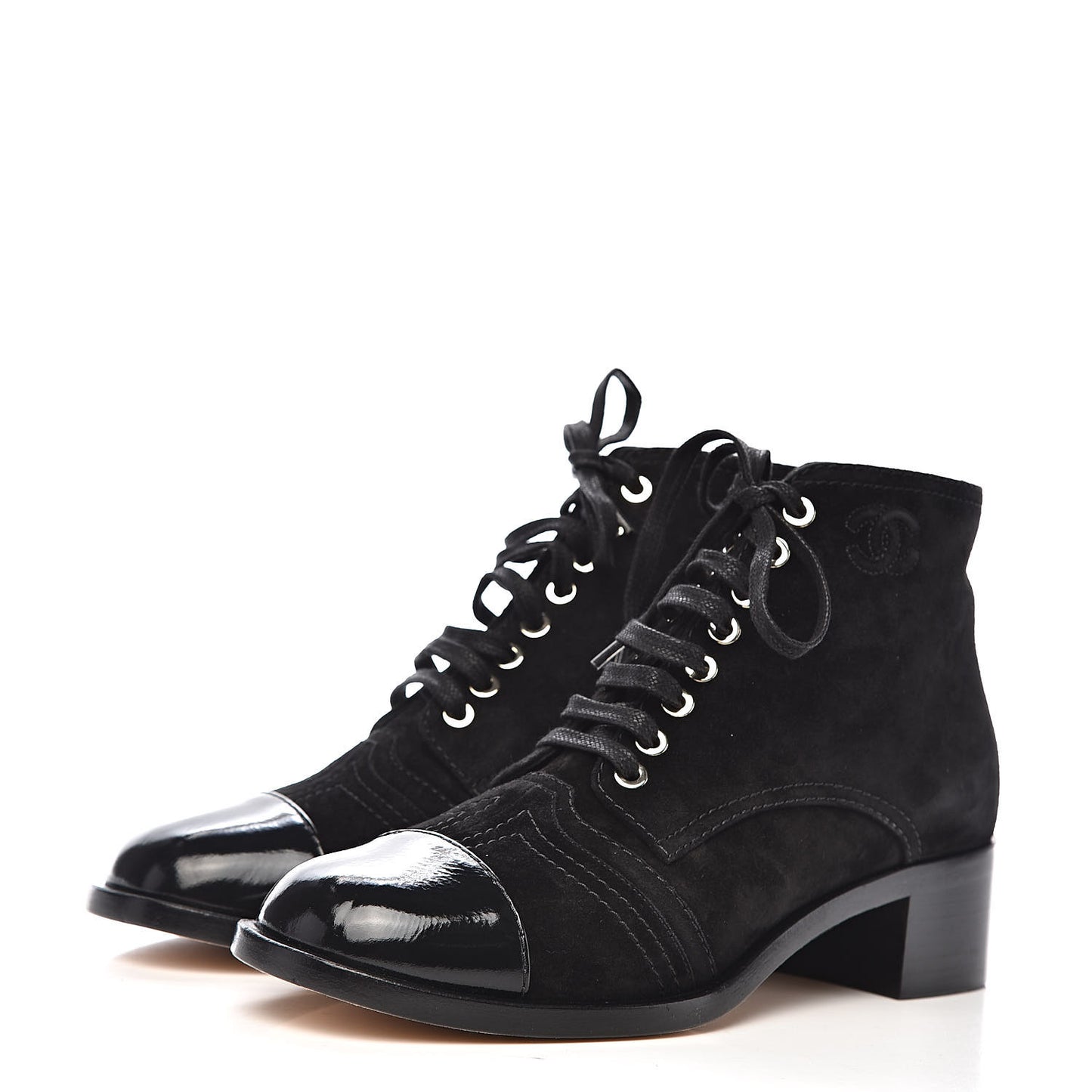 Suede Patent Cap Toe CC Boots 38.5 Black