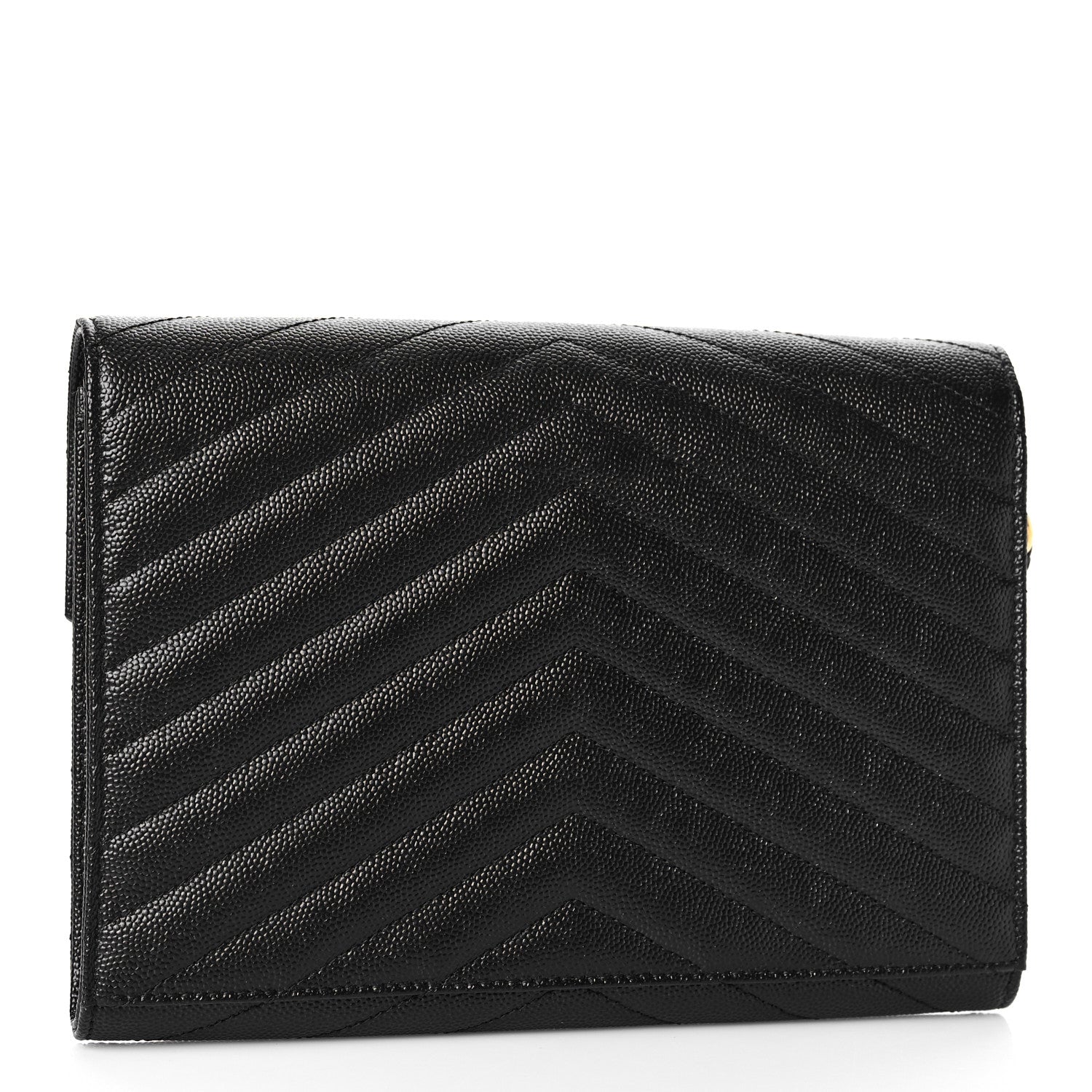 Saint Laurent Grain De Poudre Matelasse Chevron Monogram Envelope Clutch Black 4 of 11