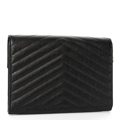 Saint Laurent Grain De Poudre Matelasse Chevron Monogram Envelope Clutch Black 4 of 11
