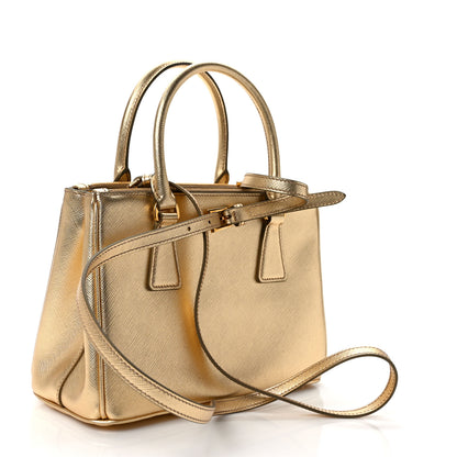 Prada Metallic Saffiano Lux Small Galleria Double Zip Tote Platino 3 of 9
