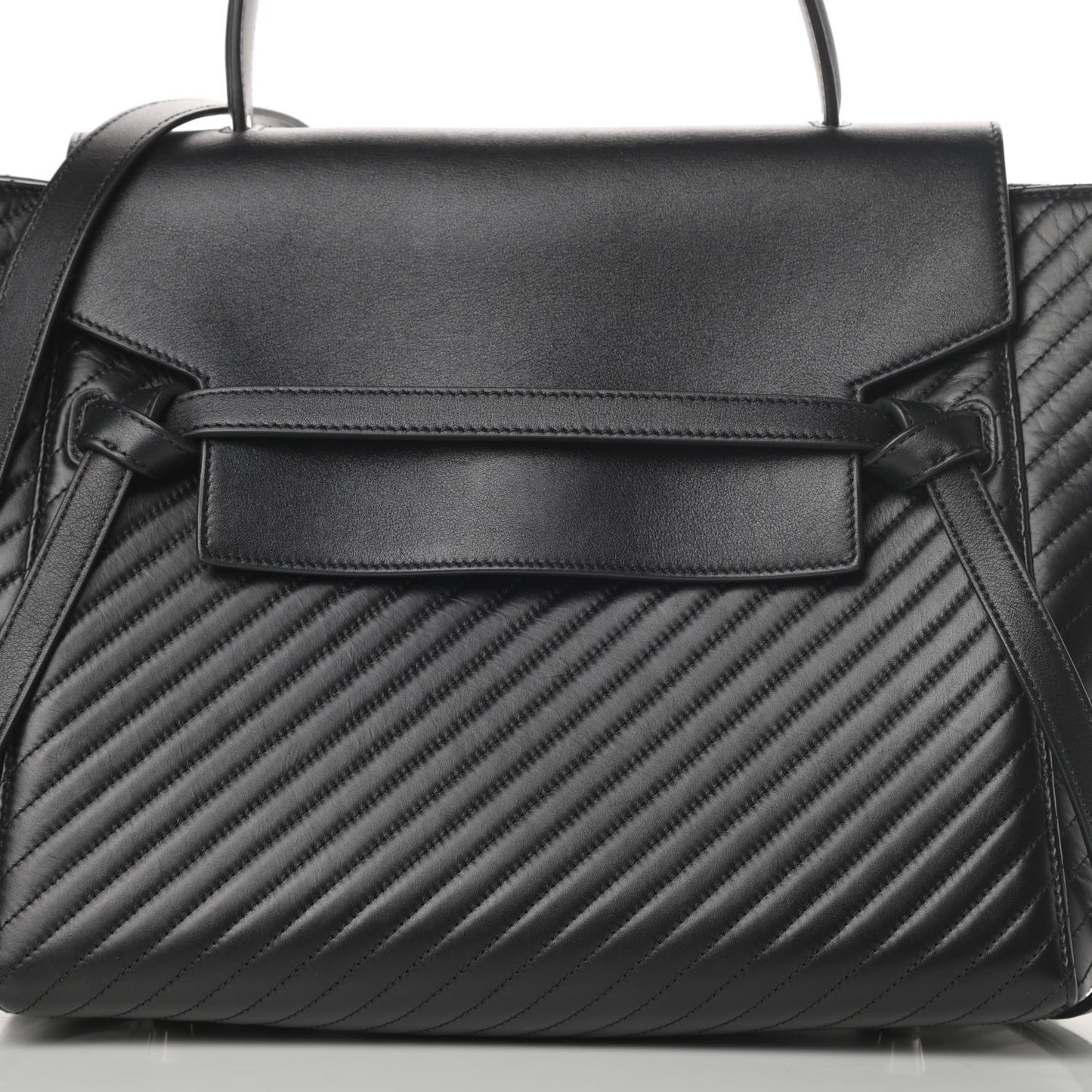Calfskin Diagonal Quilted Mini Belt Bag Black