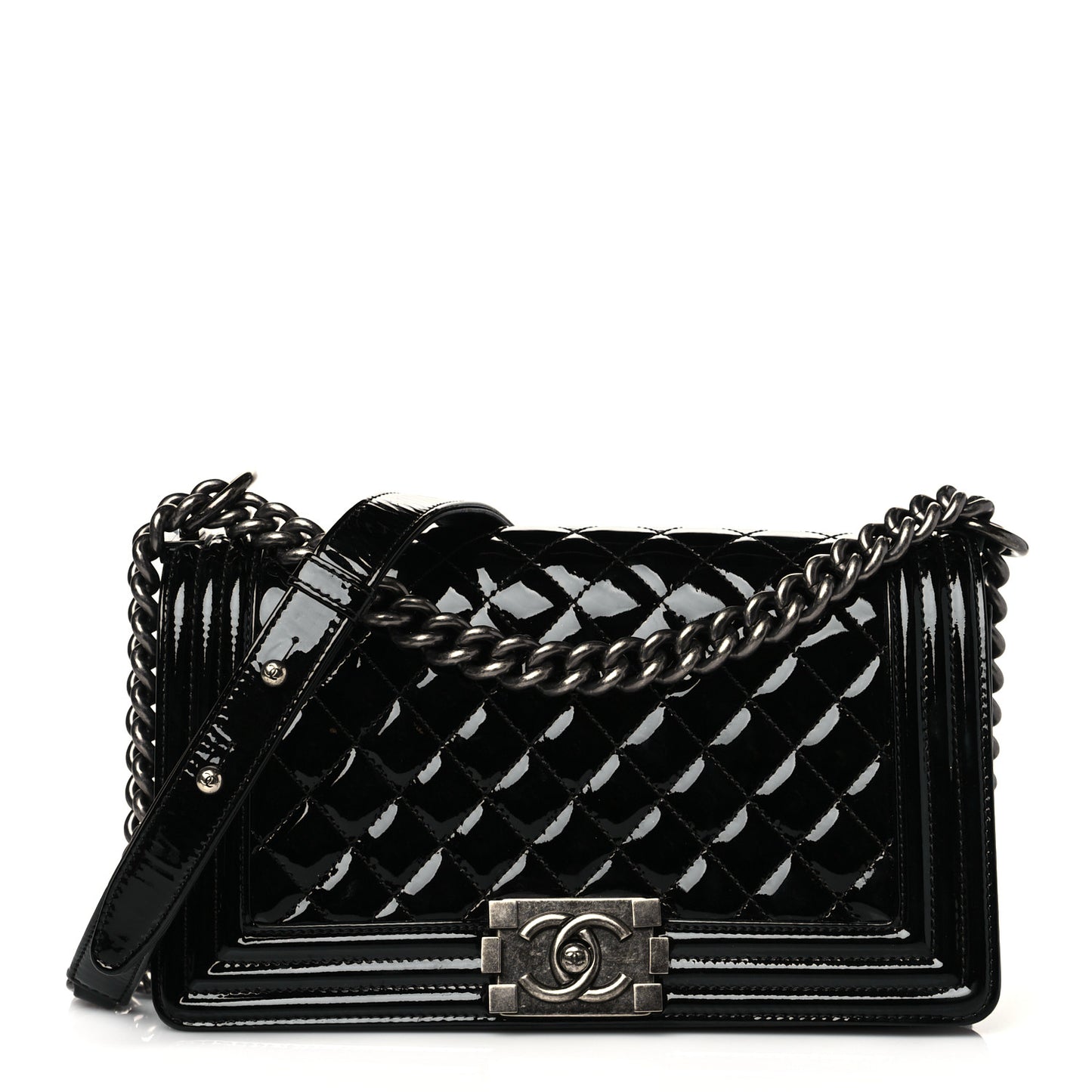 Patent Calfskin Quilted Medium Boy Flap Black