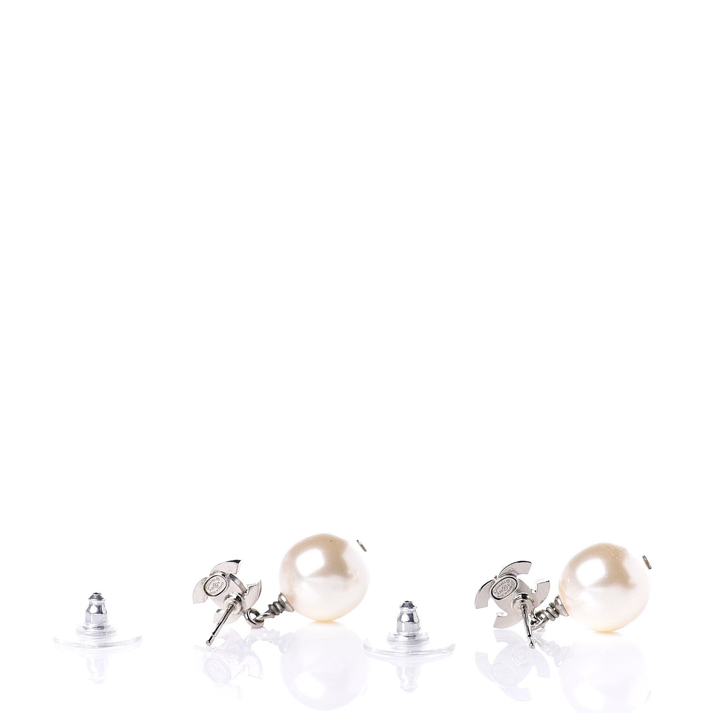 Crystal Pearl CC Drop Earrings Silver Pearly White