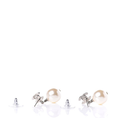 Chanel Crystal Pearl CC Drop Earrings Silver Pearly White 3 of 4