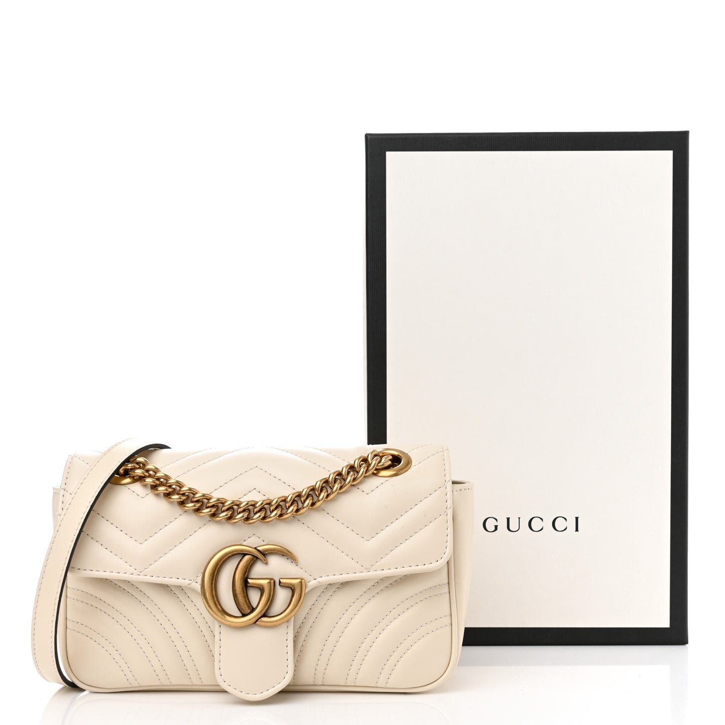 Calfskin Matelasse Mini GG Marmont Shoulder Bag White