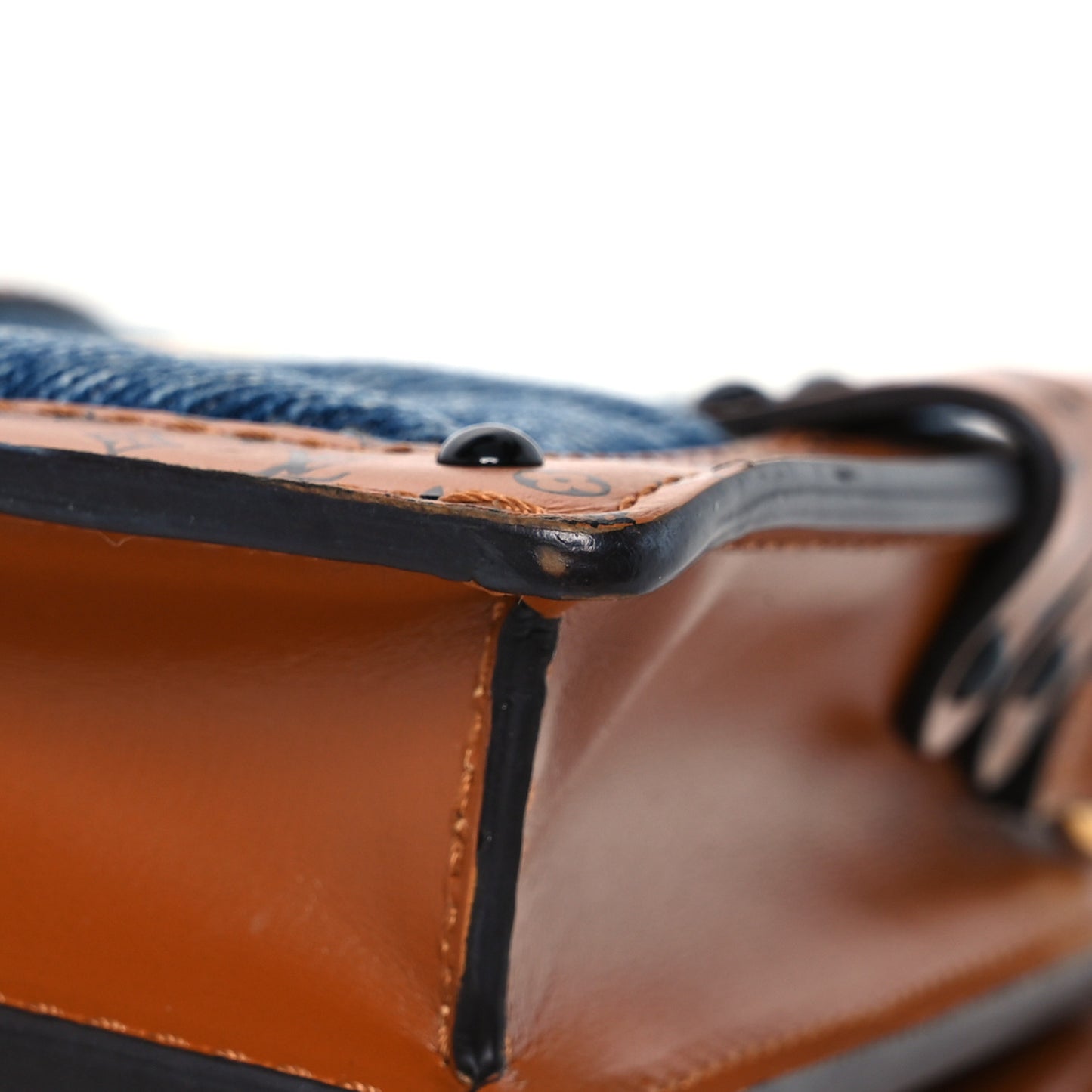 Denim Calfskin Malletage Trunk Clutch Light Blue