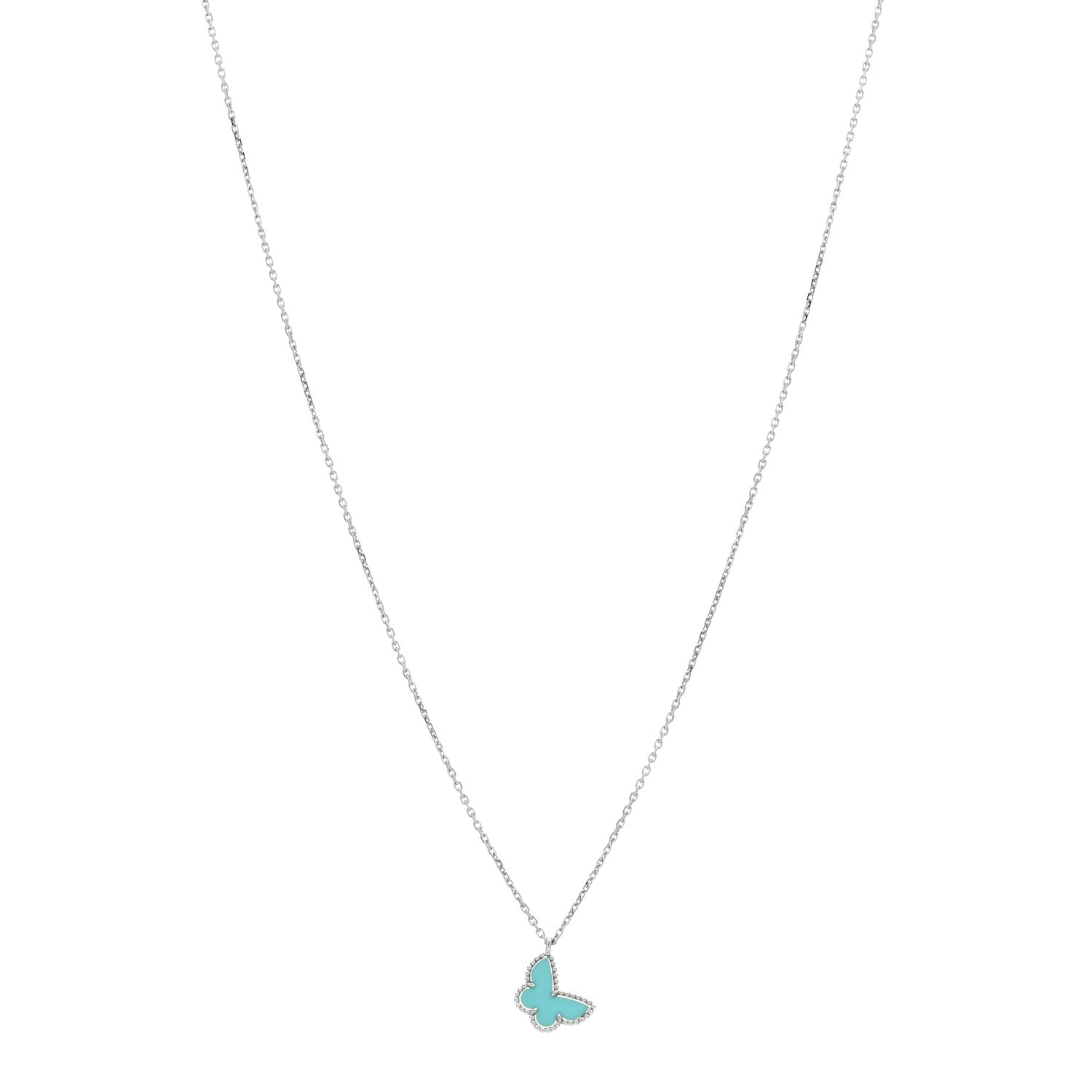 product image of VAN CLEEF & ARPELS 18K White Gold Turquoise Sweet Alhambra Butterfly Pendant Necklace FASHIONPHILE