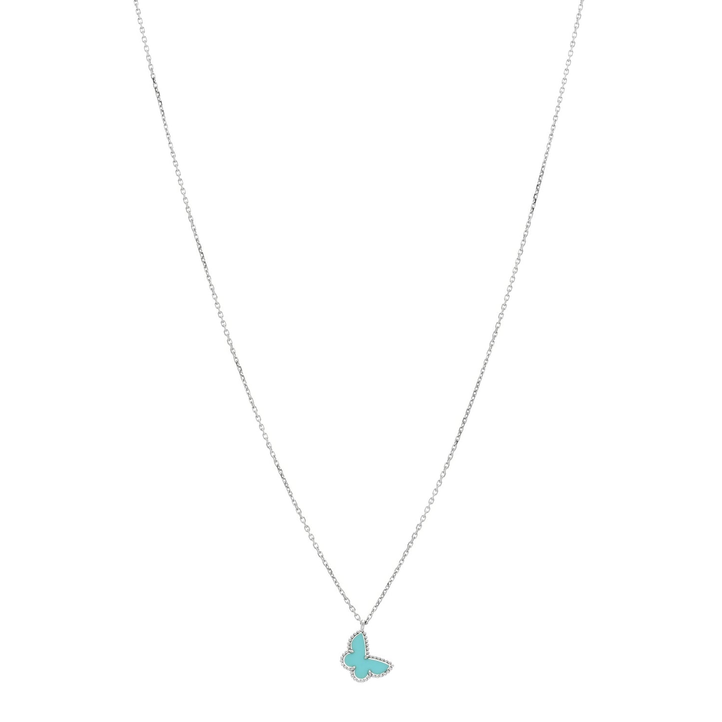 18K White Gold Turquoise Sweet Alhambra Butterfly Pendant Necklace