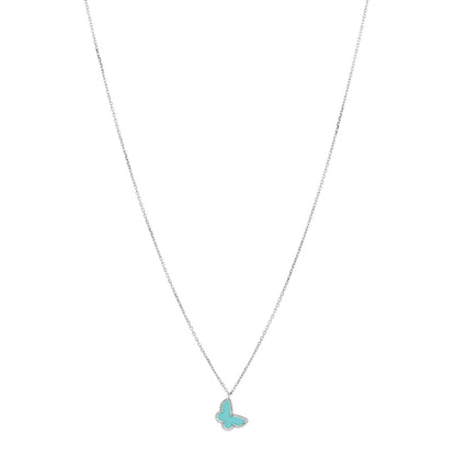 Van Cleef & Arpels 18K White Gold Turquoise Sweet Alhambra Butterfly Pendant Necklace 1 of 3