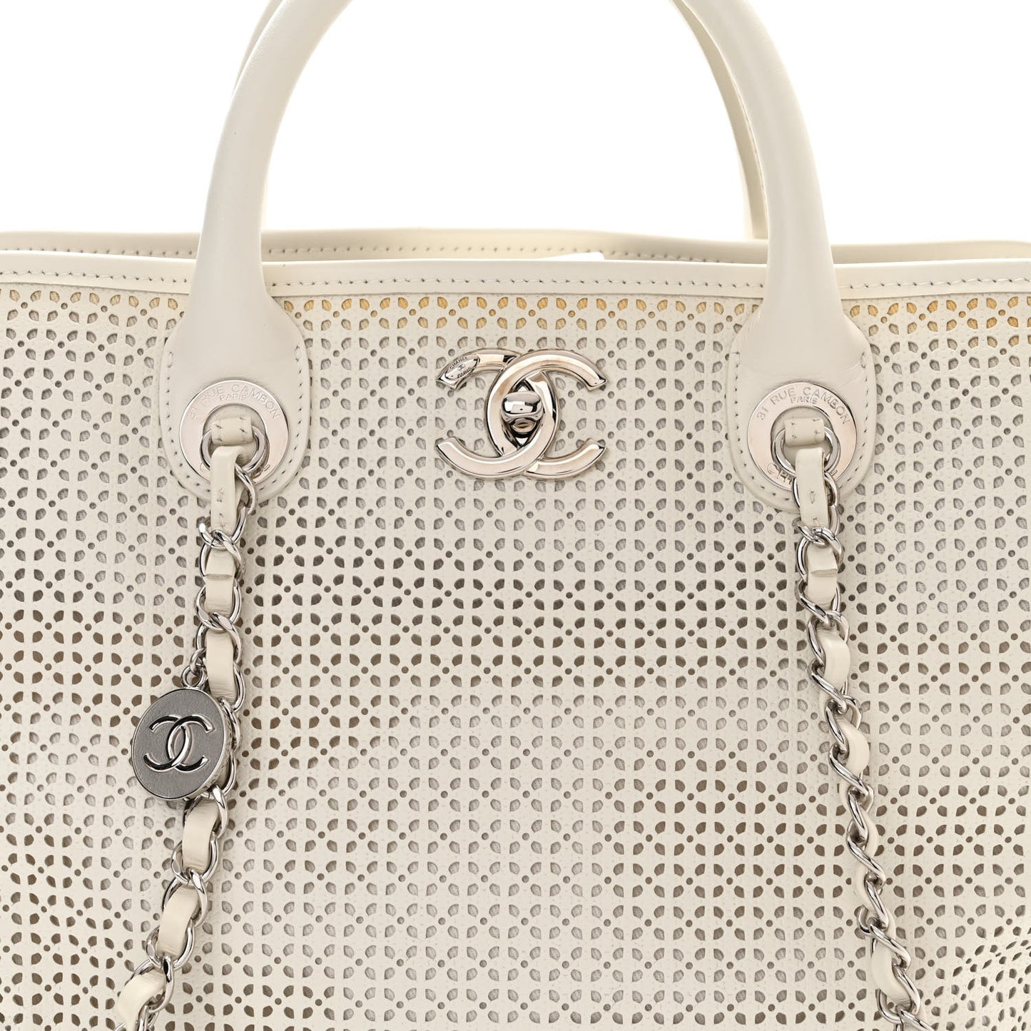 Calfskin Perforated Up In The Air Tote White