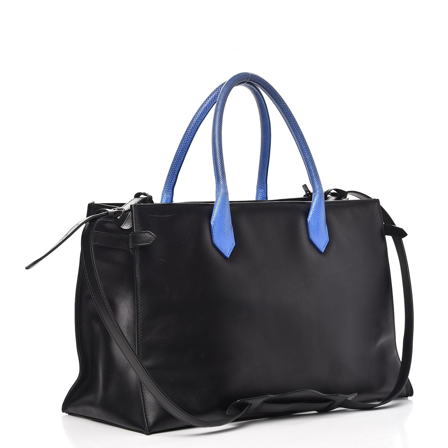 Calfskin Karung Padlock Nude Work S Top Handle Black Electric Bleu