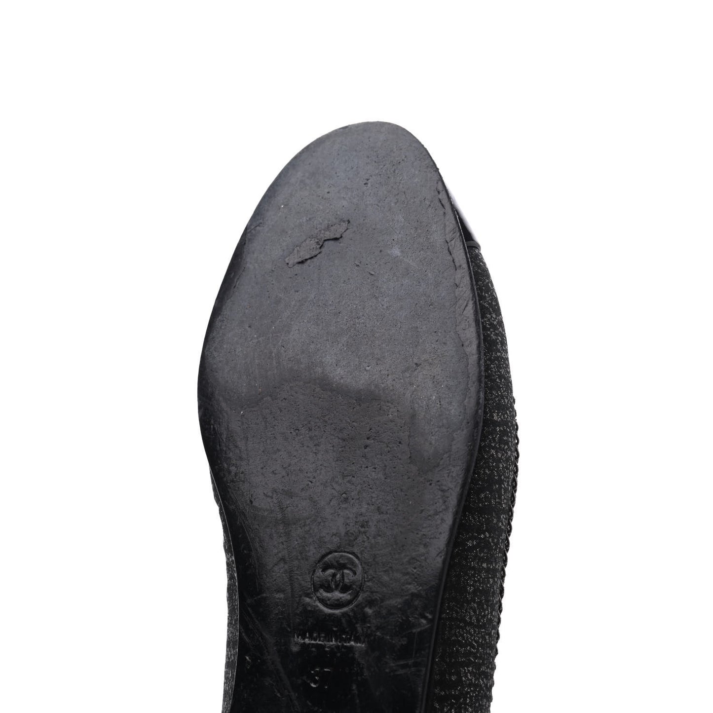 Tweed Patent Cap Toe Ballerina Flats 37 Black