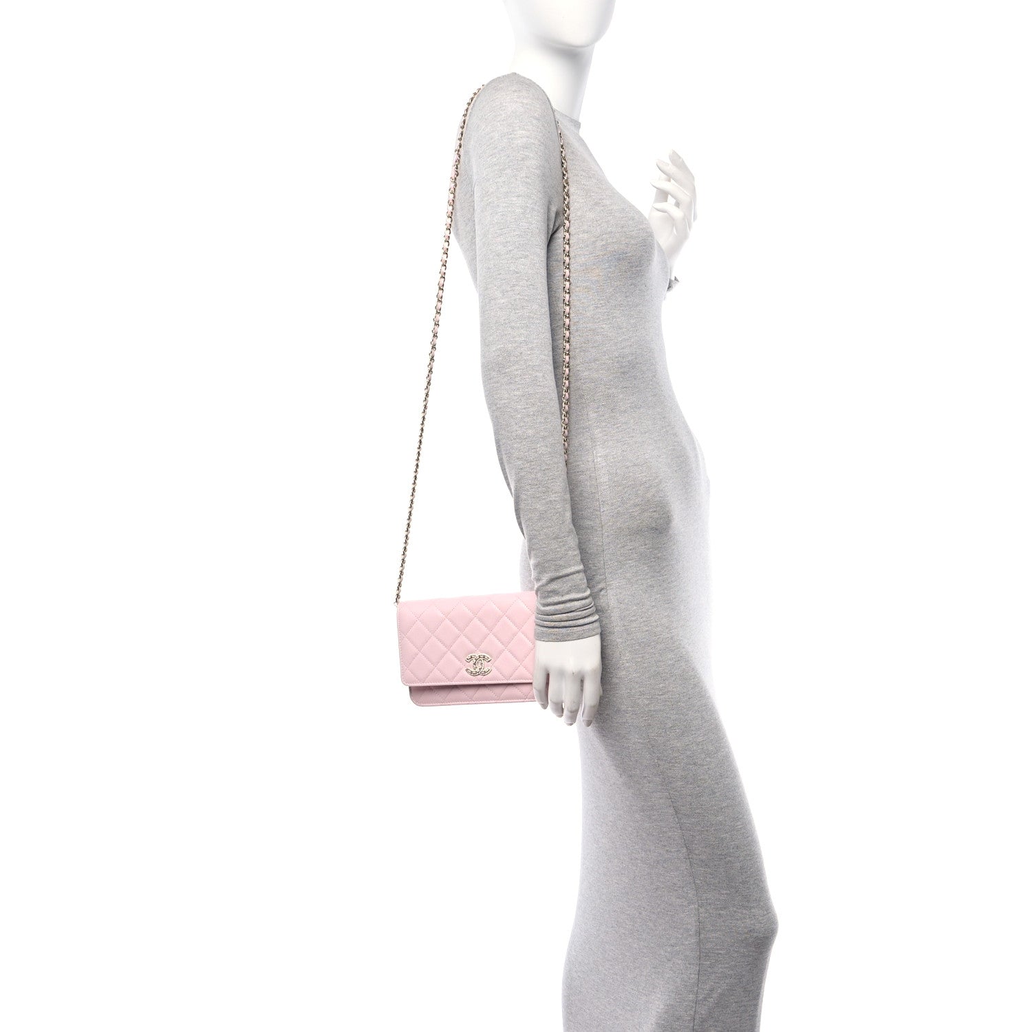 Chanel Caviar Quilted Crystal CC Wallet On Chain WOC Light Pink 2 of 12