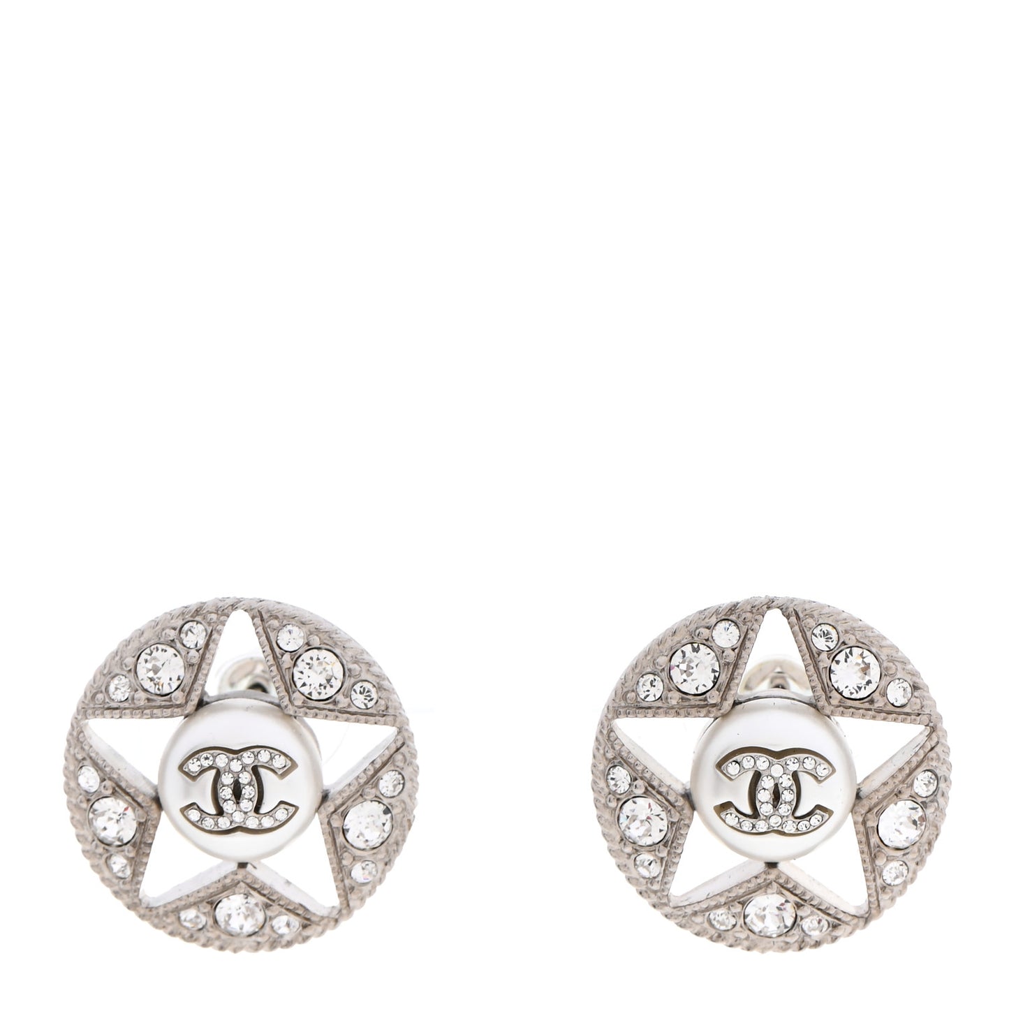 Pearl Crystal Star CC Round Earrings Gold