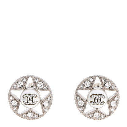 Chanel Pearl Crystal Star CC Round Earrings Gold 1 of 5