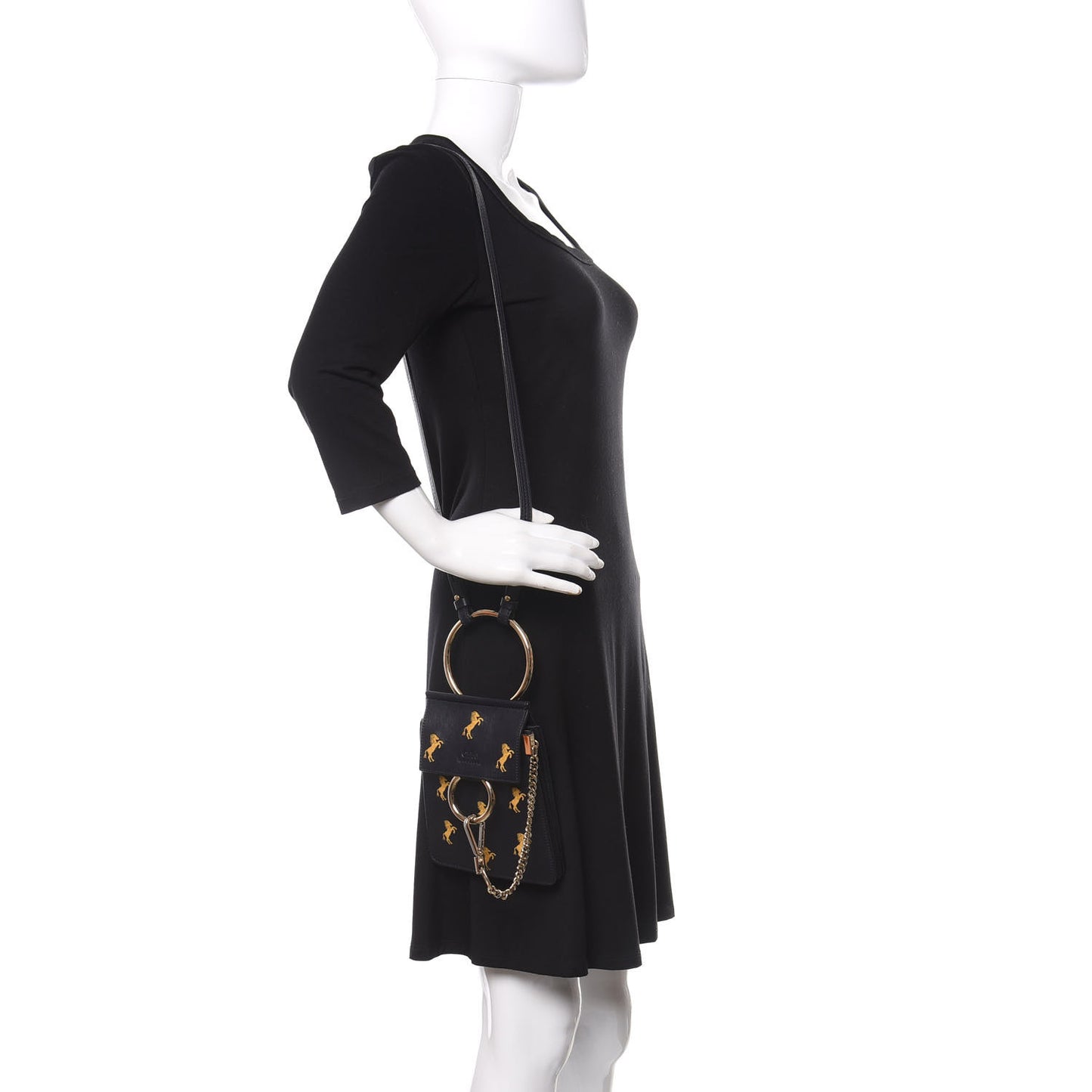 Smooth Calfskin Little Horses Embroidered Mini Faye Bracelet Bag Black