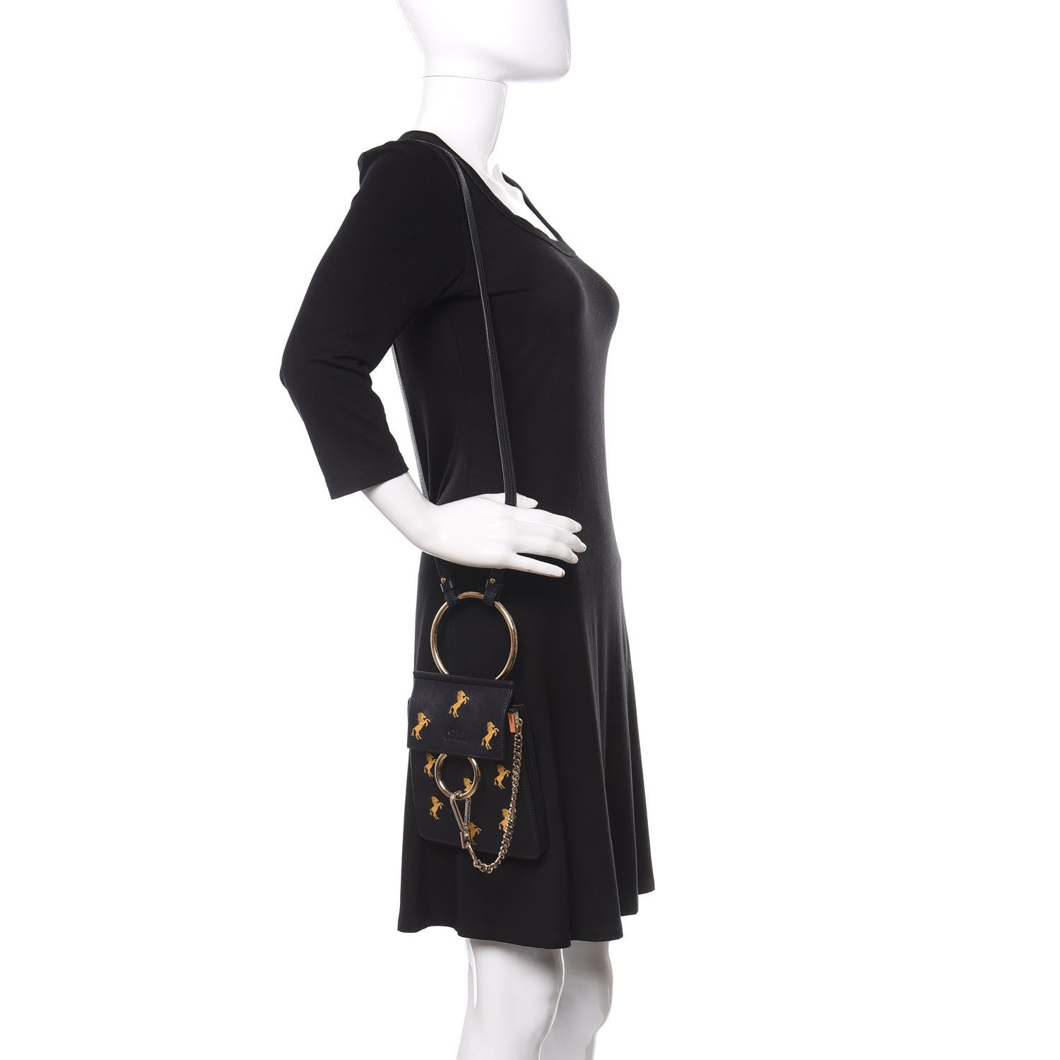 Chloe Smooth Calfskin Little Horses Embroidered Mini Faye Bracelet Bag Black 2 of 9