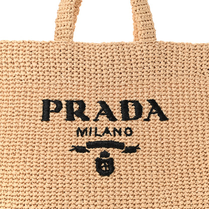 Prada Yarn Raffia Effect Crochet Embroidered Logo Tote Naturale 7 of 9